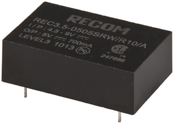 Recom REC3.5 DC-DC Converter, ±5V dc/ ±350mA Output, 18 → 36 V dc Input, 3.5W, Through Hole, +85°C Max Temp
