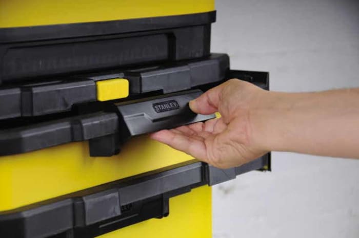 1-95-621 Stanley Tools, Stanley Tools Rolling Workshop Plastic Tool Box,  with 2 Wheels, 570 x 410 x 570mm, 706-4742