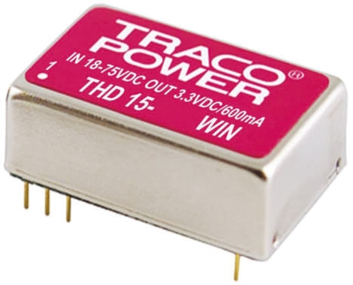 TRACOPOWER THD 15WIN Isolated DC-DC Converter, 12V dc/ 1.25A Output, 18 → 75 V dc Input, 15W, Through Hole,