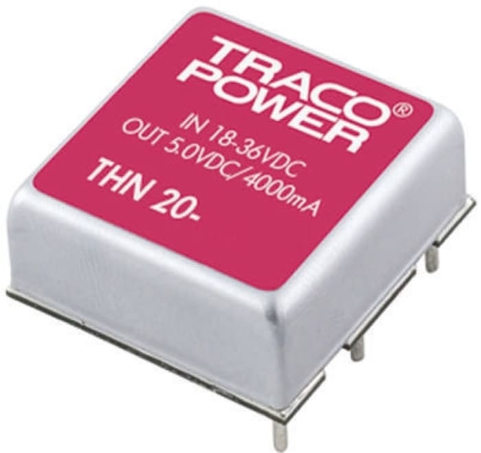 TRACOPOWER THN 20 DC-DC Converter, ±12V dc/ ±833mA Output, 18 → 36 V dc Input, 20W, Through Hole, +85°C Max Temp