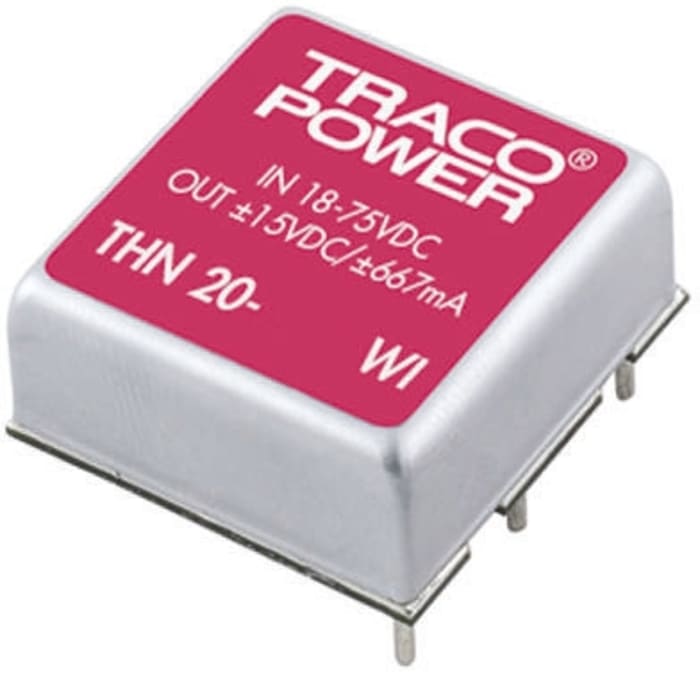 TRACOPOWER THN 20WI DC-DC Converter, 15V dc/ 1.33A Output, 9 → 36 V dc Input, 20W, Through Hole, +85°C Max Temp
