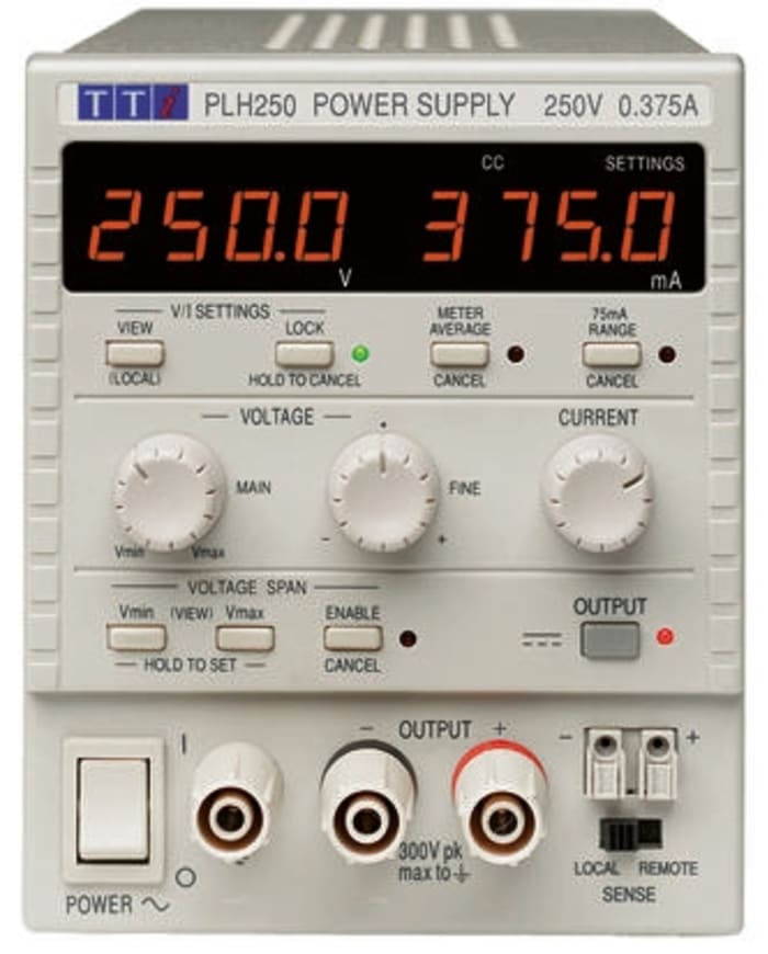 Aim-TTi PLH Series Digital Bench Power Supply, 0 → 250V, 0 → 375mA, 1-Output, 94W - RS Calibrated