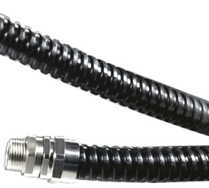 HellermannTyton Flexible Conduit, 25mm Nominal Diameter, Galvanised Steel, Black