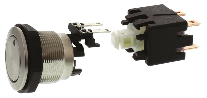 Schurter Illuminated Push Button Switch, Latching, Panel Mount, 19mm Cutout, DPDT, Green LED, 125/250V ac, IP64