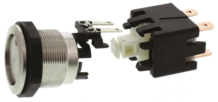 Schurter Illuminated Push Button Switch, Latching, Panel Mount, 19mm Cutout, DPDT, Blue LED, 125/250V ac, IP64 (Front);