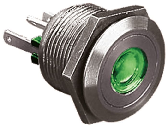 Bulgin MPI001 Series Illuminated Push Button Switch, Momentary, Panel Mount, 19.2mm Cutout, SPST, Green LED, 24V dc,