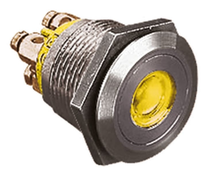 Bulgin MPI001 Series Illuminated Push Button Switch, Momentary, Panel Mount, 19.2mm Cutout, SPST, Amber LED, 24V dc,