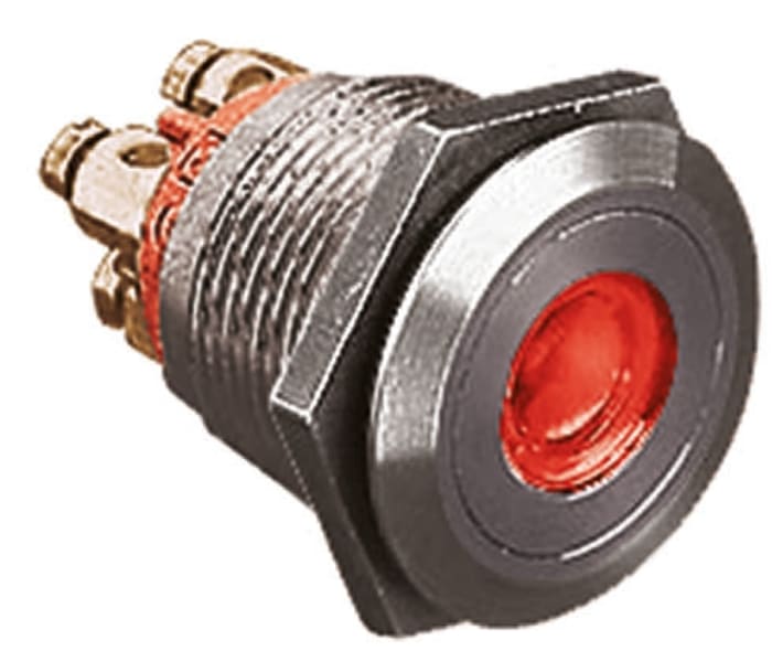 Bulgin MPI001 Series Illuminated Push Button Switch, Momentary, Panel Mount, 19.2mm Cutout, SPST, Red/Blue LED, 24V dc,