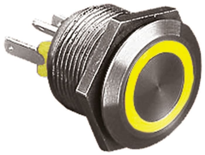 Bulgin MPI002 Series Illuminated Push Button Switch, Momentary, Panel Mount, 19.2mm Cutout, SPST, Amber LED, 24V dc,