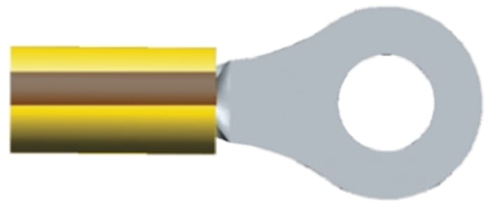TE Connectivity, PIDG Insulated Ring Terminal, M6 (1/4) Stud Size, 2.6mm² to 6.6mm² Wire Size, Brown, Yellow
