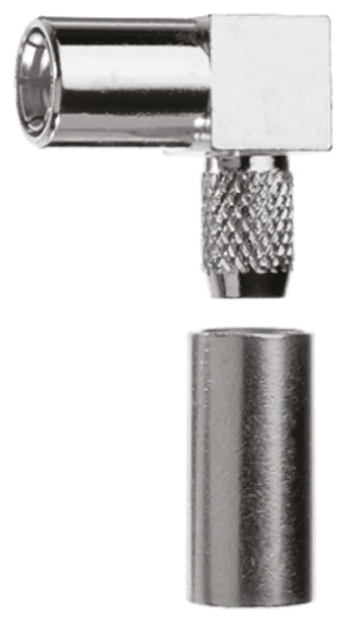 Connecteur SMB Telegartner Femelle à angle droit, raccordement A sertir 50Ω Montage sur câble