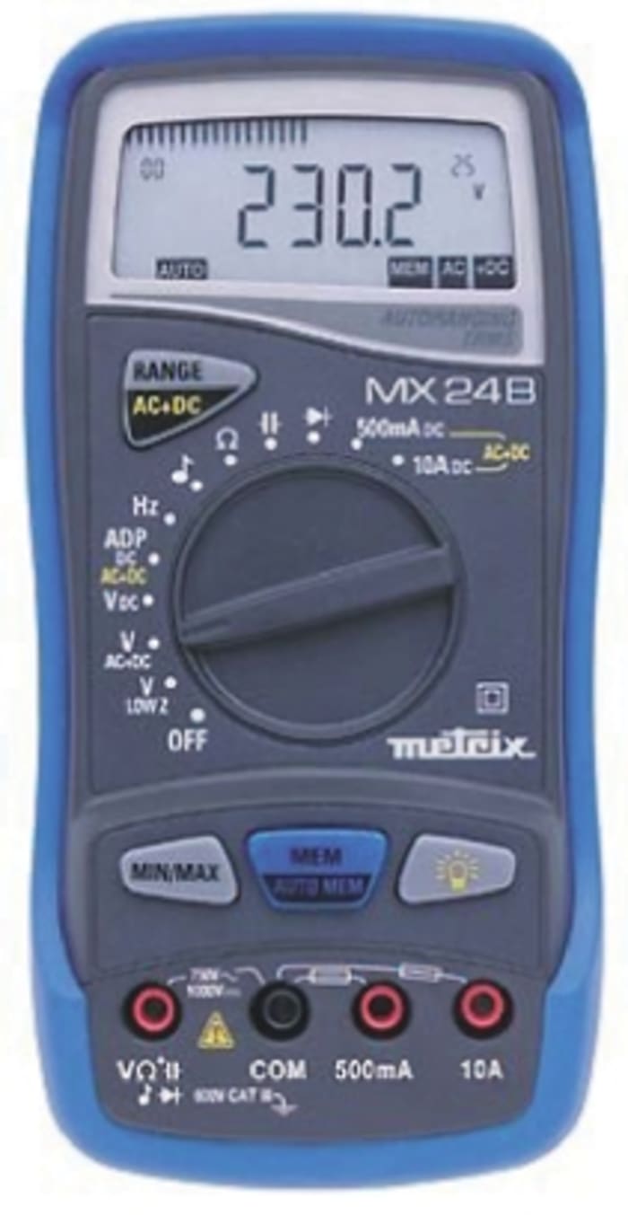 Metrix MX 24B Handheld Digital Multimeter, True RMS, 20A ac Max, 20A dc Max, 750V ac Max