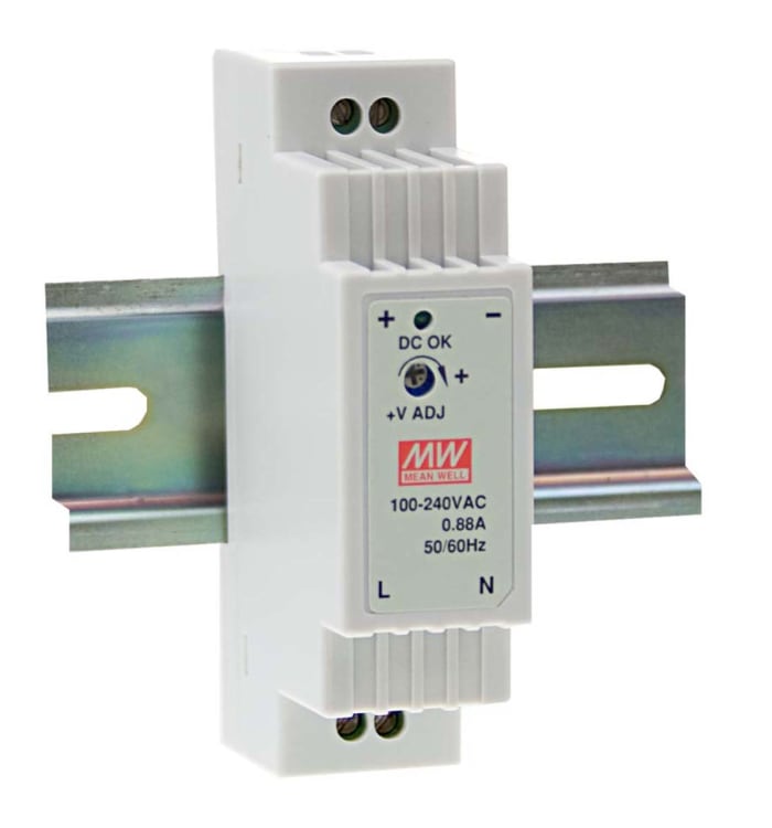 Mean Well DR Switch Mode DIN Rail Panel Mount Power Supply, 85 → 264V ac ac Input, 15V dc dc Output, 1A Output,