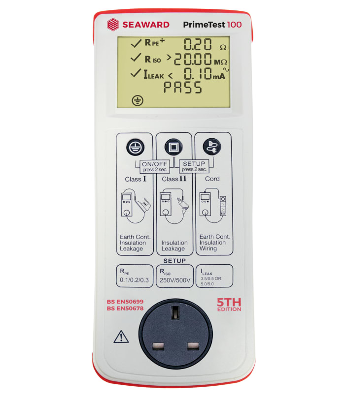 Testeur d'appareils portable Pass/Fail Seaward PrimeTest 100, Royaume-Uni, fiche UK