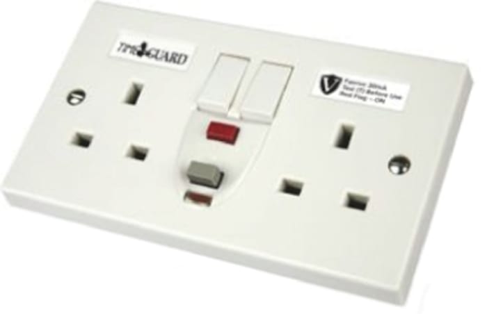 Theben / Timeguard Valiance 13A, BS Fixing, Passive, 2 Gang RCD Socket, Surface Mount , Switched, 230 V ac, White