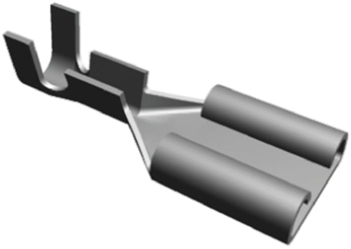 TE Connectivity FASTON .250 Black Uninsulated Female Spade Connector, Crimp, 6.35 x 0.81 mm Tab Size 22 AWG to 18 AWG