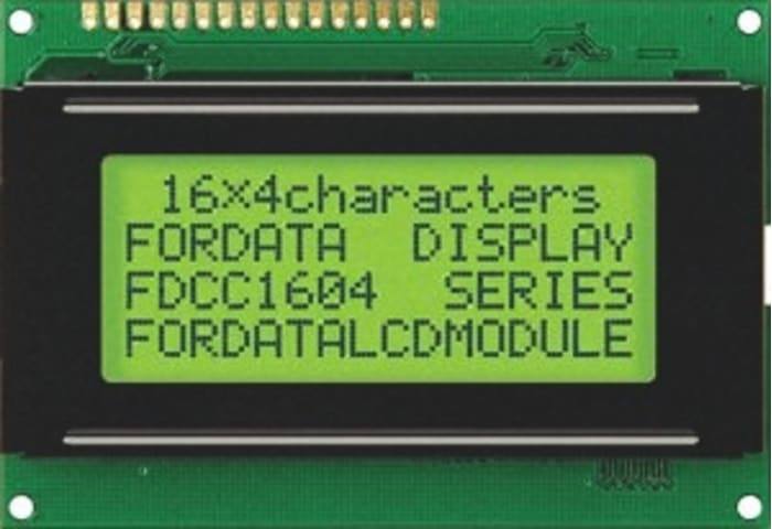 Fordata FDCC1604A-FLYYBW-51SE Alphanumeric LCD Display, Yellow on Green, 4 Rows by 16 Characters, Transflective