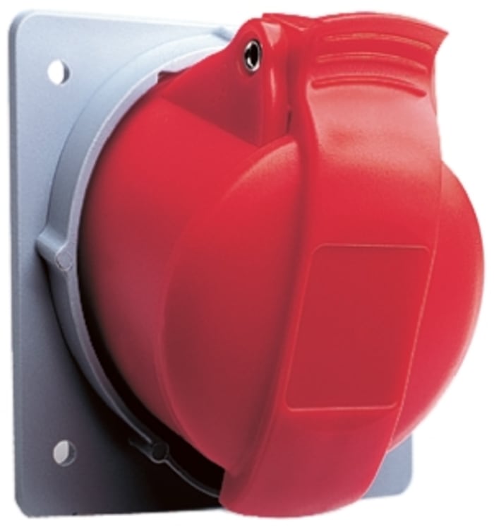 Amphenol Industrial, Easy & Safe IP44 Red Panel Mount 3P + N + E Right Angle Industrial Power Socket, Rated At 32A, 415