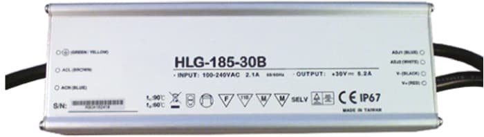 MEAN WELL LED Driver, 12V Output, 156W Output, 13A Output, Constant Voltage Dimmable