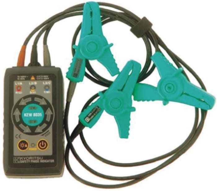 Kyoritsu 8035 Phase Rotation Tester, CAT III 1000 V, CAT IV 600 V, 66Hz Max, 1000V ac Max with RS Calibration
