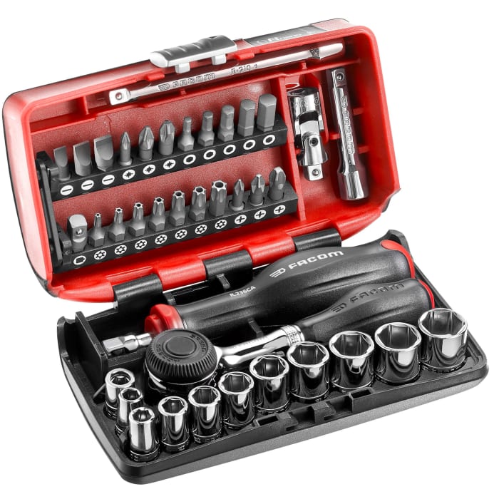Facom 38-Piece Metric 1/4 in Standard Socket/Bit Set with Ratchet, 6 point