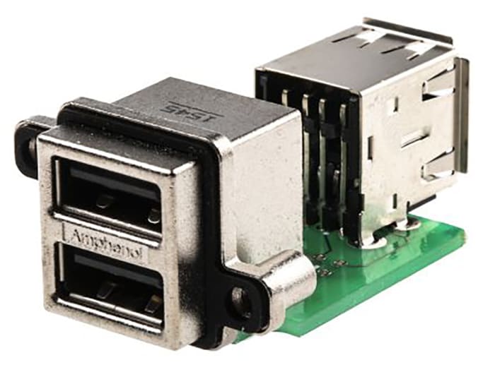 Amphenol ICC Right Angle, Through Hole, Socket- Dual Port Type A USB Connector