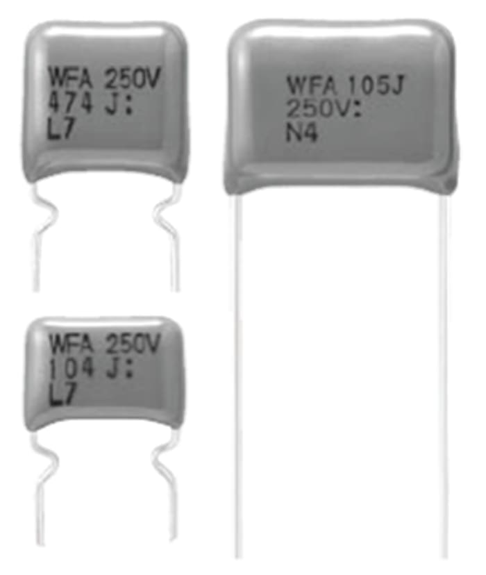 Panasonic ECWF(A) Polypropylene Film Capacitor, 250V dc, ±5%, 2.2μF, Through Hole