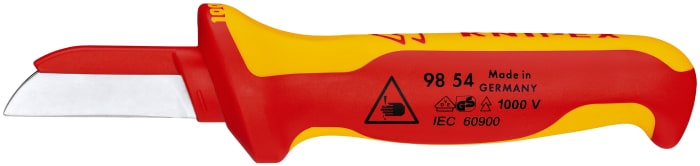 Knipex Cable Knife insulating multi-component handle, VDE/1000V, 190 mm Overall, 50 mm Blade, Bimaterial Handle