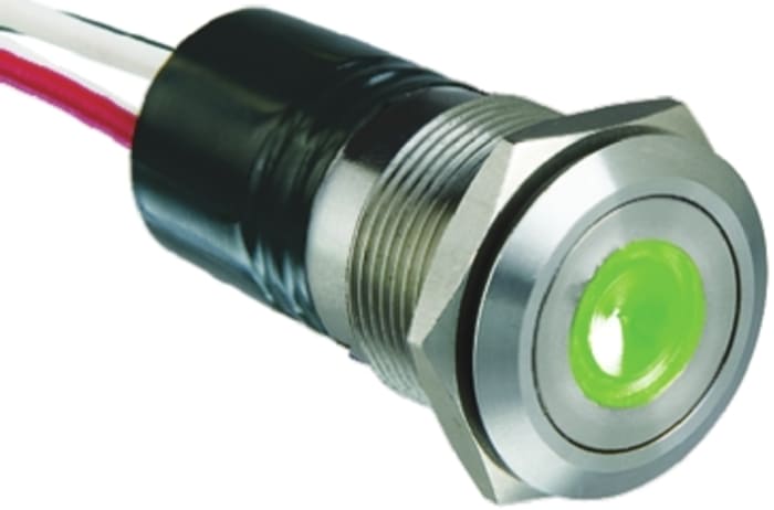 Bulgin MPI001 Series Illuminated Push Button Switch, Momentary, Panel Mount, 19.2mm Cutout, SPST, Green LED, IP66
