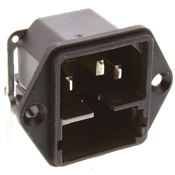 Konektor IEC C14, Samec, orientace těla: Pravý úhel, Montáž na panel, Šroub velikost pojistky 5 x 20mm, 10A, 250 V