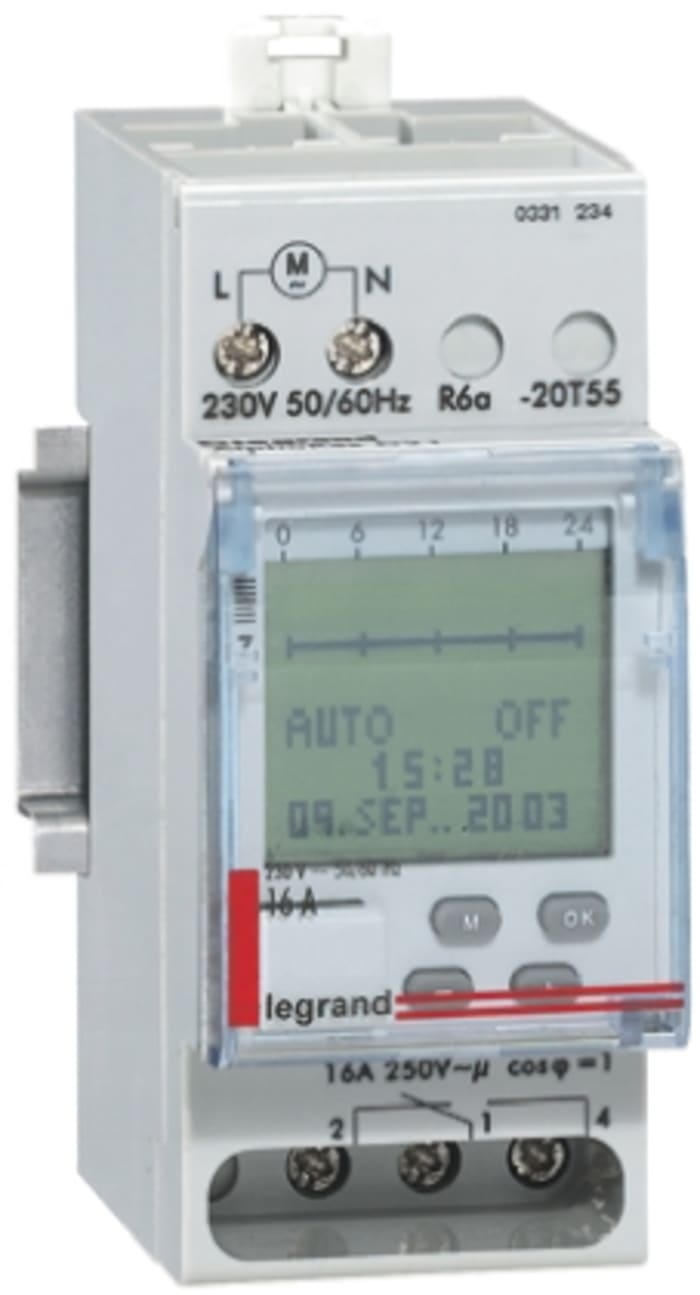 Interrupteur horaire pour rail DIN Legrand, 230 V c.a. 1 canal
