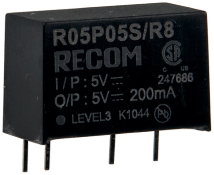 Recom R12P DC-DC Converter, 12V dc/ 84mA Output, 10.8 → 13.2 V dc Input, 1W, Through Hole, +85°C Max Temp -40°C