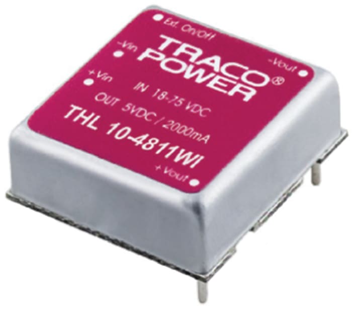 TRACOPOWER THL 10WI DC-DC Converter, 5V dc/ 2A Output, 18 → 75 V dc Input, 10W, Through Hole, +75°C Max Temp