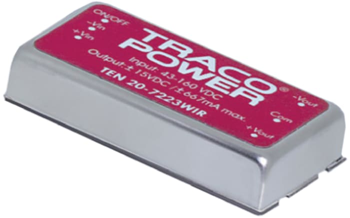 TRACOPOWER TEN 20WIR DC-DC Converter, 15V dc/ 1.33A Output, 9 → 36 V dc Input, 20W, Through Hole, +85°C Max Temp