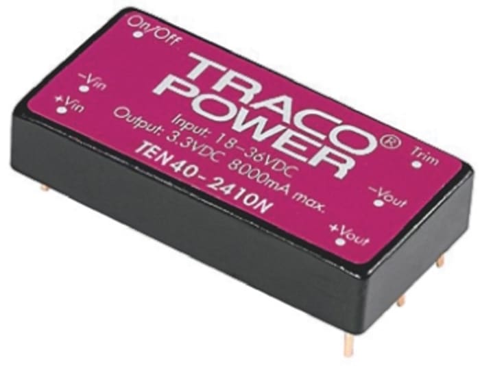 TRACOPOWER TEN 40N DC-DC Converter, 5V dc/ 8A Output, 9 → 18 V dc Input, 40W, Through Hole, +80°C Max Temp -40°C