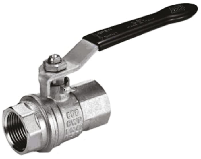 RS PRO Brass Full Bore, 2 Way, Ball Valve, Threaded, BSPP 1/2in, 40 → 30bar Operating Pressure