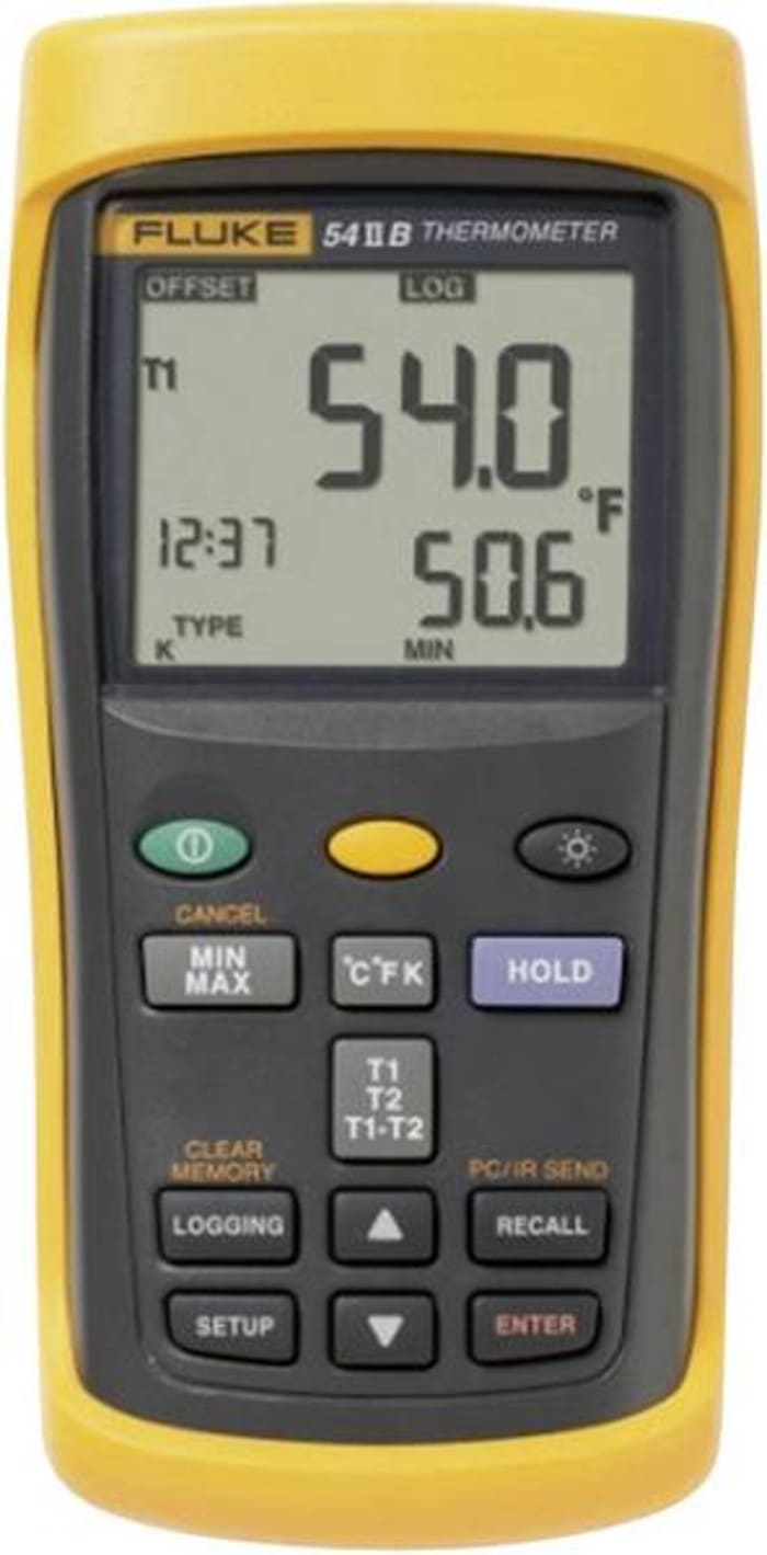 Fluke 54 II B Wired Digital Thermometer for Industrial Use E J K N R S T Probe 2 Input s 1767 C Max 0.3 K