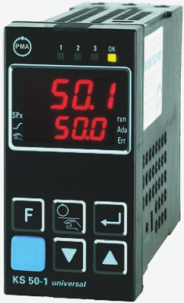P.M.A PID Temperature Controller, 96 x 48 (1/8 DIN)mm, 3 Output Relay, 90 → 250 V ac Supply Voltage ON/OFF