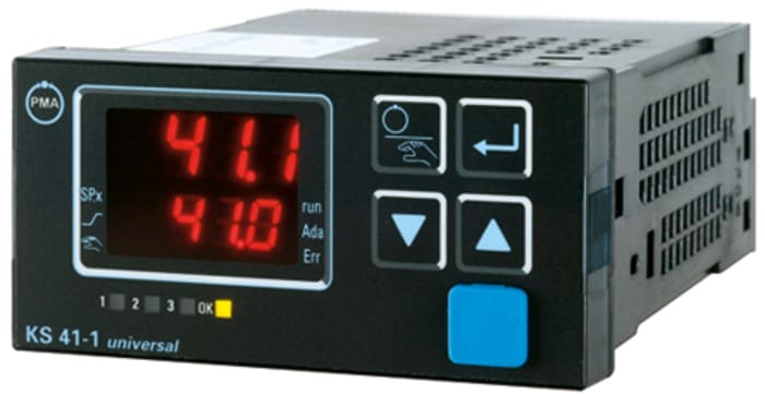 P.M.A KS41 Panel Mount PID Temperature Controller, 96 x 48 (1/8 DIN)mm, 2 Output Relay, 90 → 250 V ac Supply