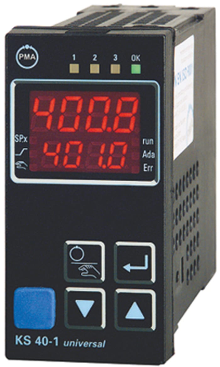 P.M.A KS40 PID Temperature Controller, 96 x 48 (1/8 DIN)mm, 3 Output Relay, 18 → 30 V dc, 24 V ac Supply Voltage