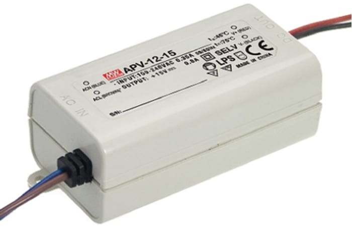 MEAN WELL LED Driver, 15V Output, 12W Output, 800mA Output, Constant Voltage
