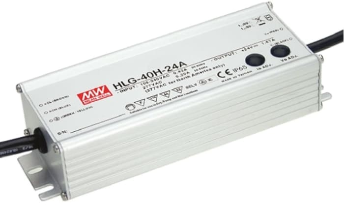 MEAN WELL LED Driver, 20V Output, 40W Output, 2A Output, Constant Voltage Dimmable