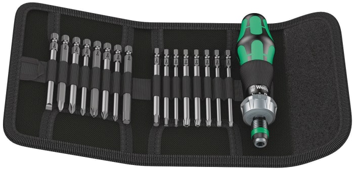 Tournevis à cliquet et jeu d'embouts 6 pans, carré, Torx Wera