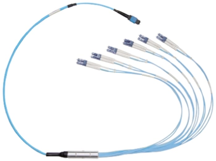 Cable de fibra óptica RS PRO OM3, con A: MPO, con B: LC, long. 30m Agua, atenuación: 0,35 dB
