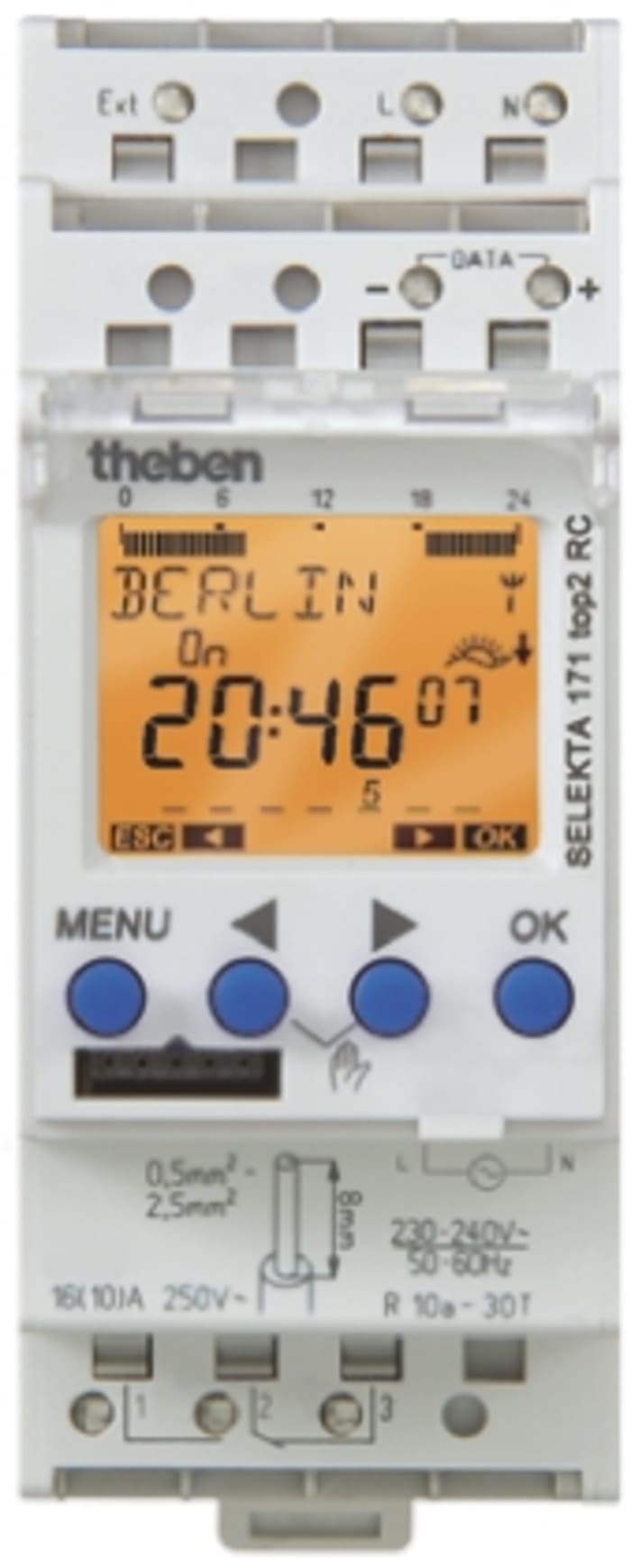 Interrupteur horaire pour rail DIN Theben / Timeguard, 230→240 V c.a. 1 canal