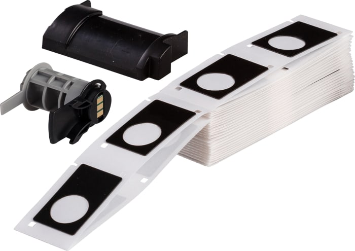 Etiqueta en rollo Brady sobre fondo Negro, para usar con BMP41, BMP51, BMP53