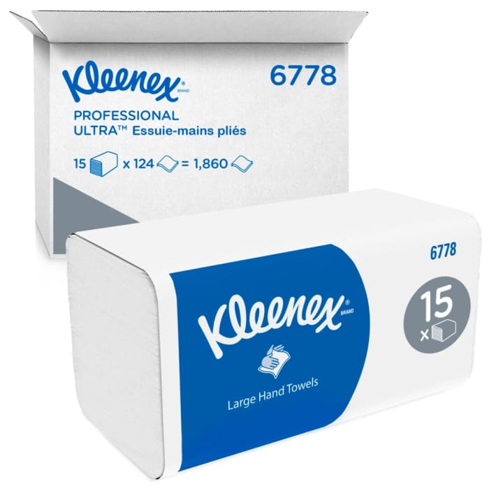 Kimberly Clark Kleenex (6778) Folded White Hand Towels, 215mm, 2-Ply, 124 Sheets