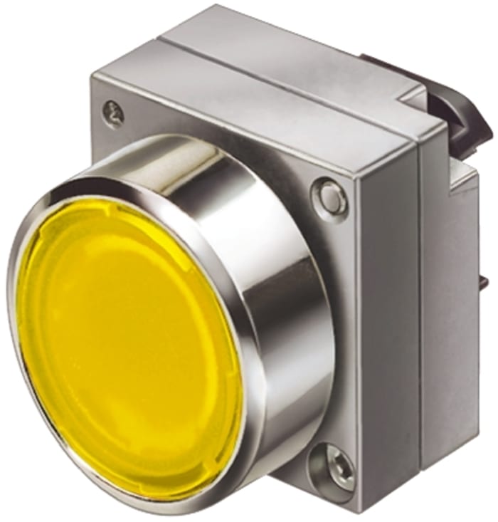 Siemens 3SB3 Series Yellow Illuminated Momentary Push Button Head, 22mm Cutout, IP67