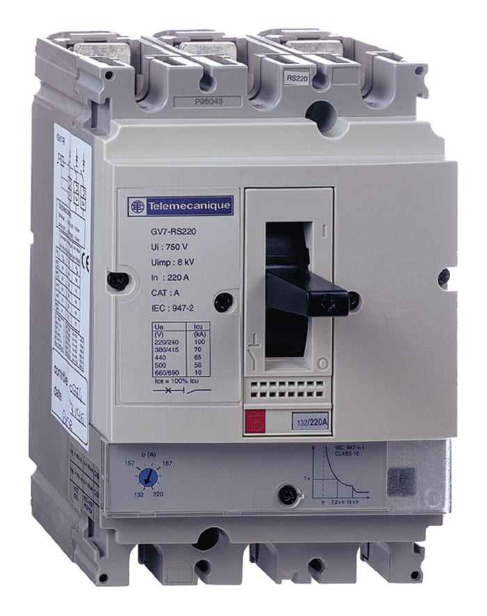 Schneider Electric TeSys 690 V Motor Protection Circuit Breaker - 3P Channels, 132 → 220 A, 10 KA