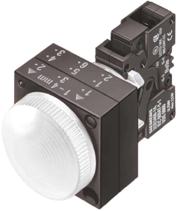Siemens, Panel Mount White LED Pilot Light, 22.3mm Cutout, IP66, 24 V ac/dc
